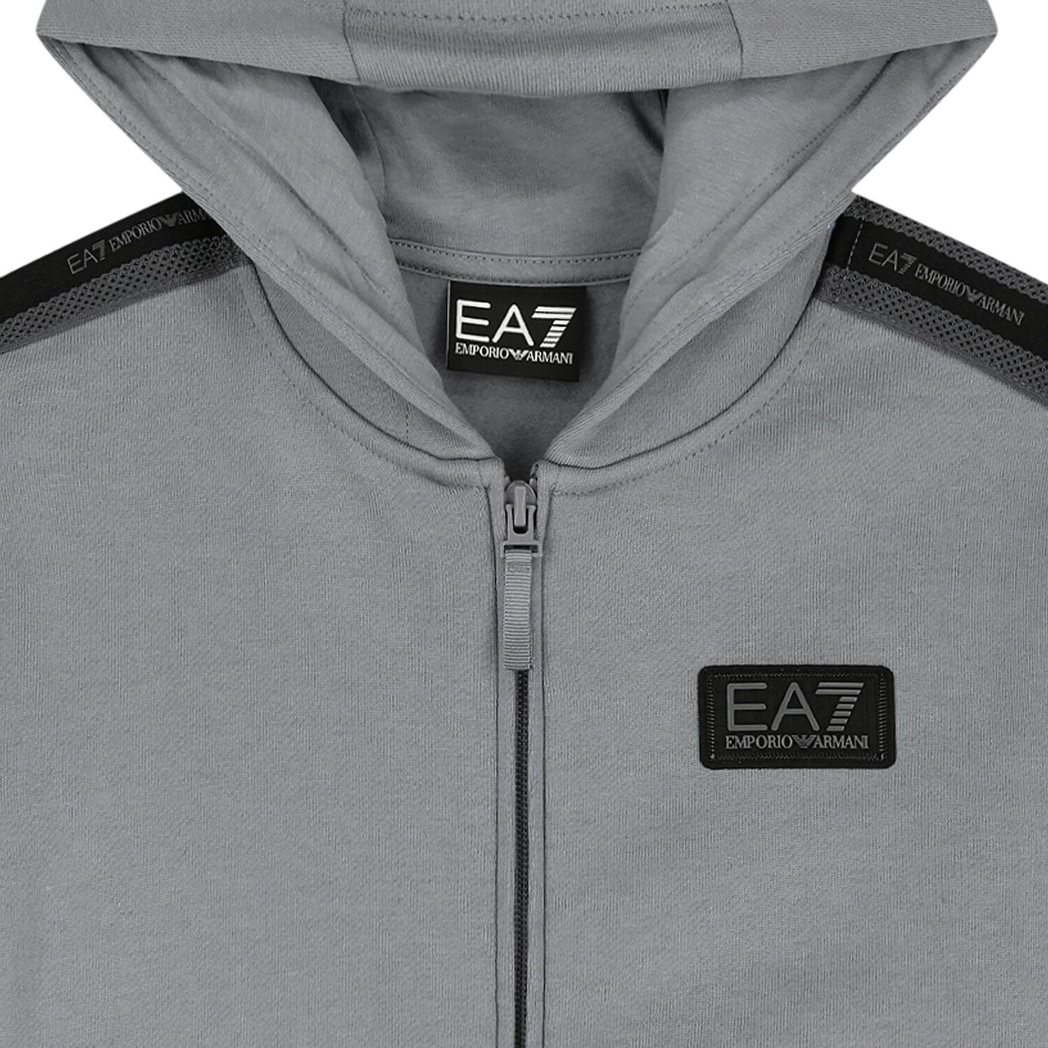 Boys Grey & Black Logo Hooded Zip Up Top , 2, hi-res