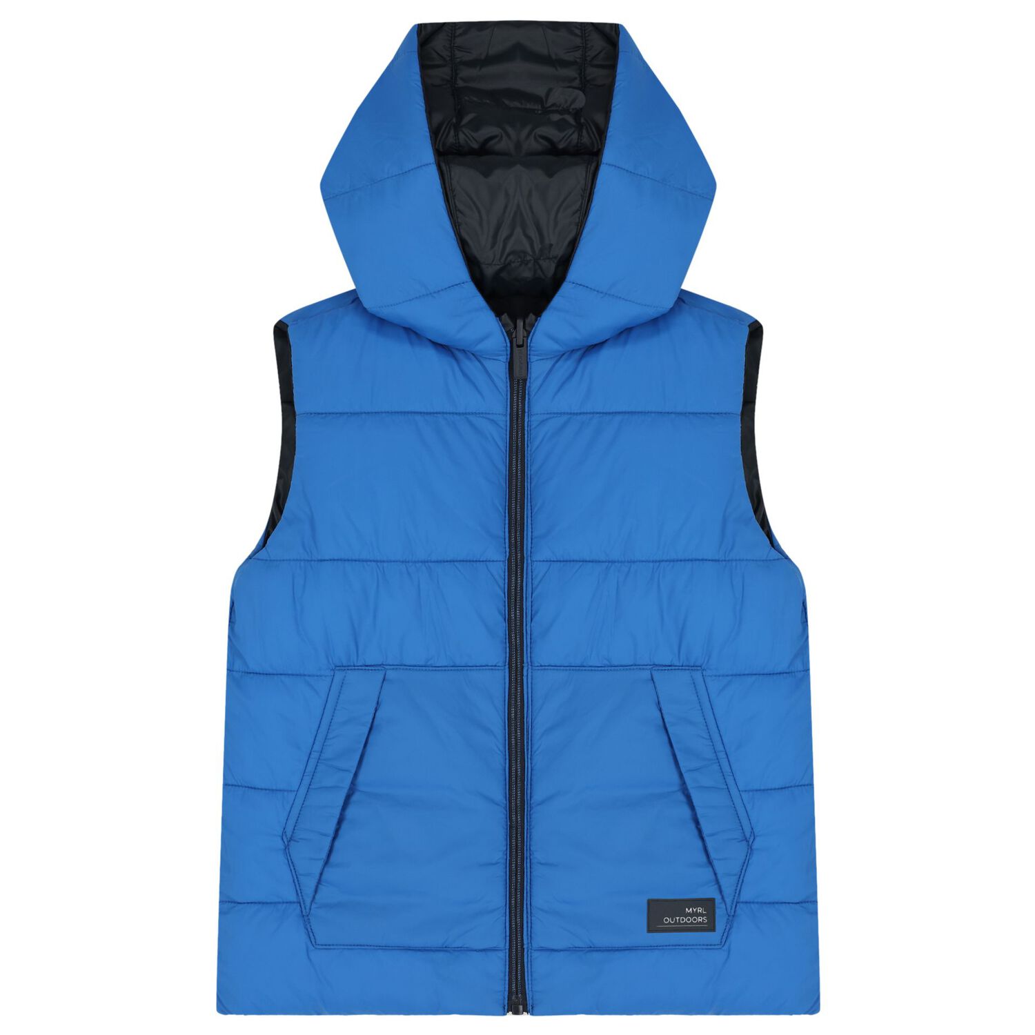 Boys Navy Blue & Blue Reversible Padded Gilet, 1, hi-res