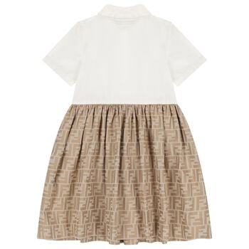 Girls Ivory & Beige FF Logo Dress