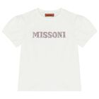 Girls White Rhinestone Logo Blouse, 1, hi-res