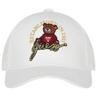 Boys White Teddy Bear Cap, 1, hi-res