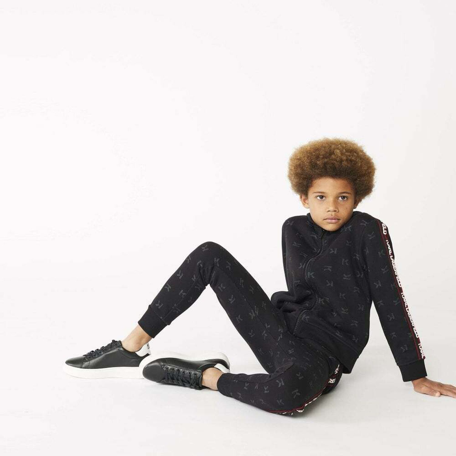 Boys Black Logo Zip Up Top, 1, hi-res