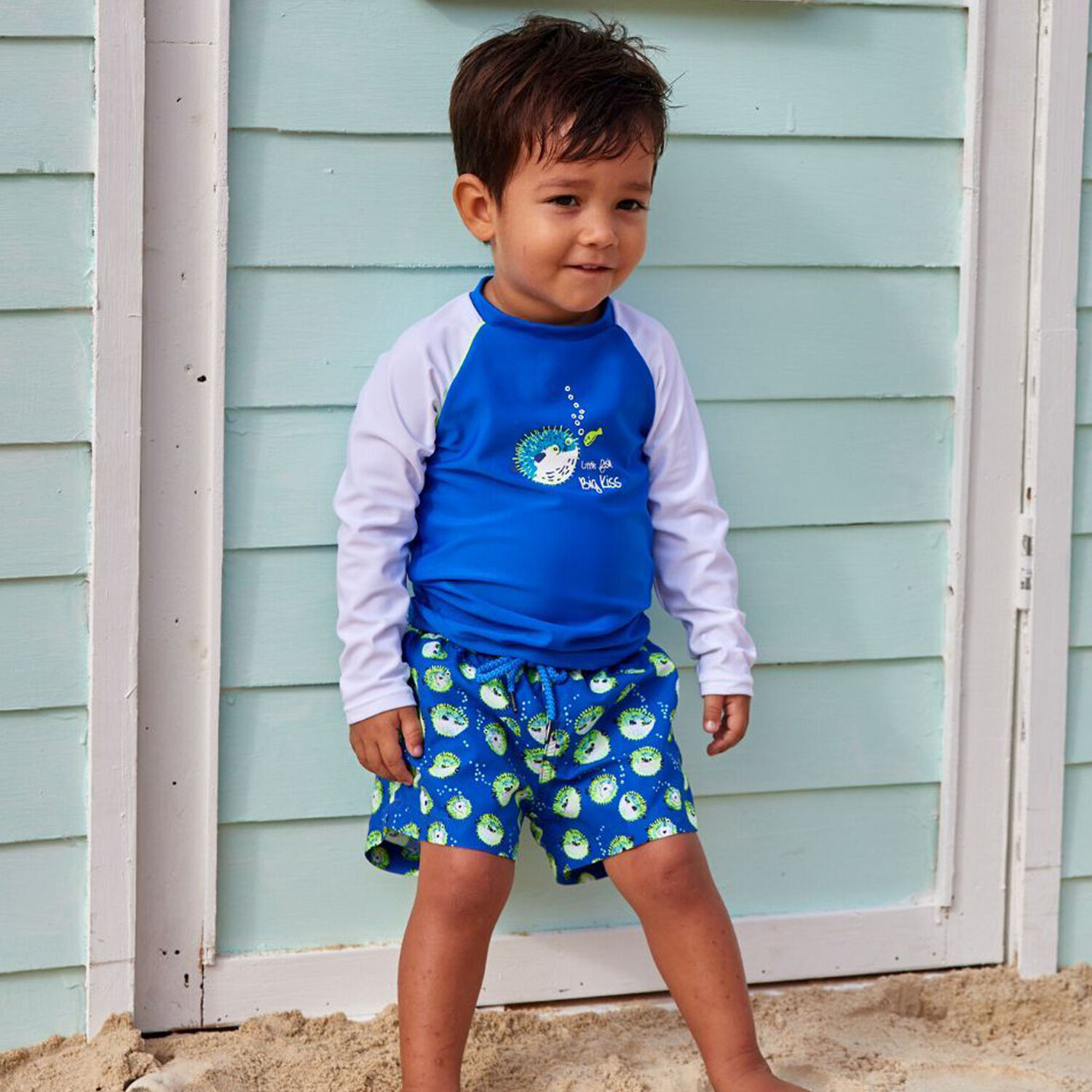 Baby Boys Blue Puffer Fish Swim Shorts, 1, hi-res image number null