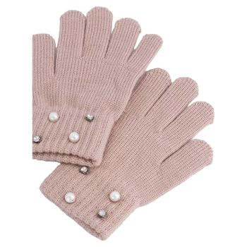 Girls Pink Embellished Knitted Gloves
