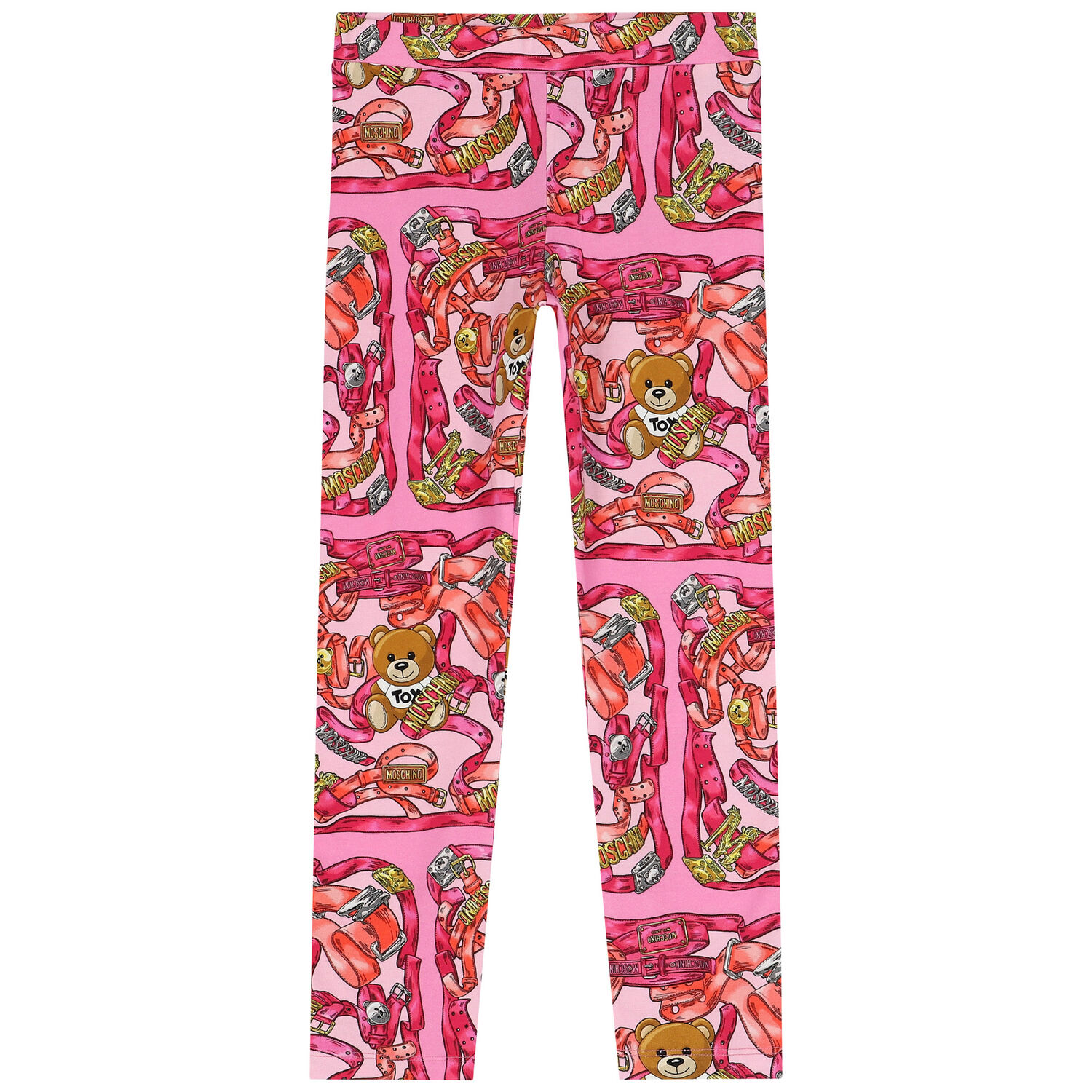 Girls Pink Teddy Bear Logo Leggings, 1, hi-res