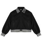 Girls Black Logo Rhinestone Zip Up Top, 1, hi-res