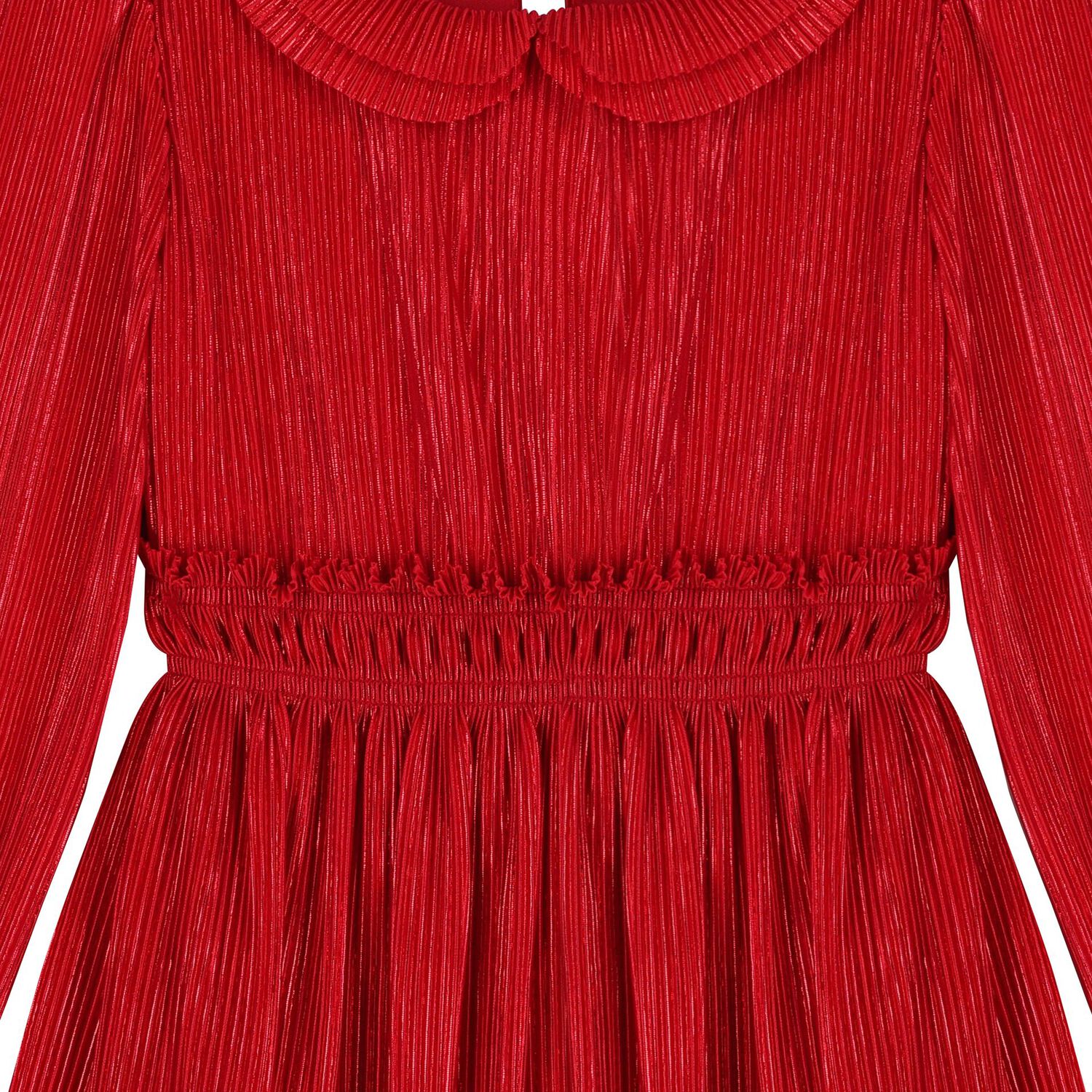 Girls Red Ruffle Plissé Dress , 1, hi-res