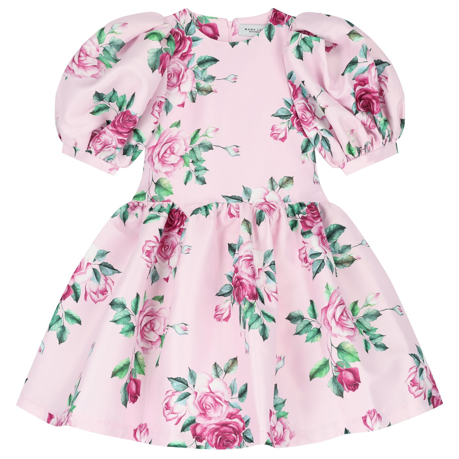 Girls Pink Floral Satin Dress, 1, hi-res