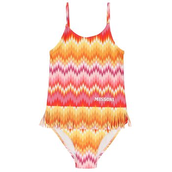 Girls Pink & Orange Zigzag Swimsuit