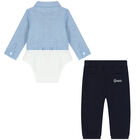 Baby Boys Blue & White Bodysuit Set, 1, hi-res