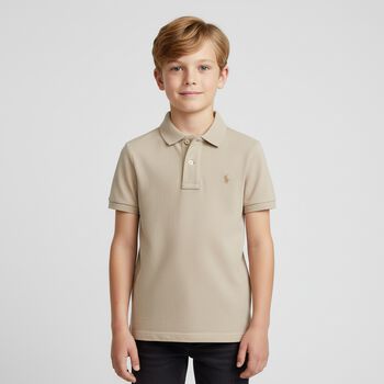 Boys Beige Logo Polo Shirt