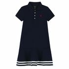 Girls Navy Blue Logo Polo Dress, 1, hi-res