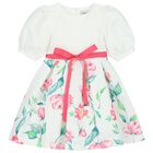 Girls White Floral Dress, 1, hi-res