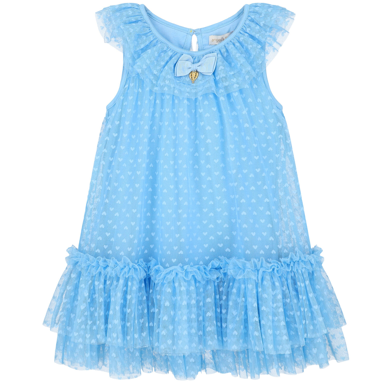 Girls Blue Hearts Tulle Dress, 2, hi-res