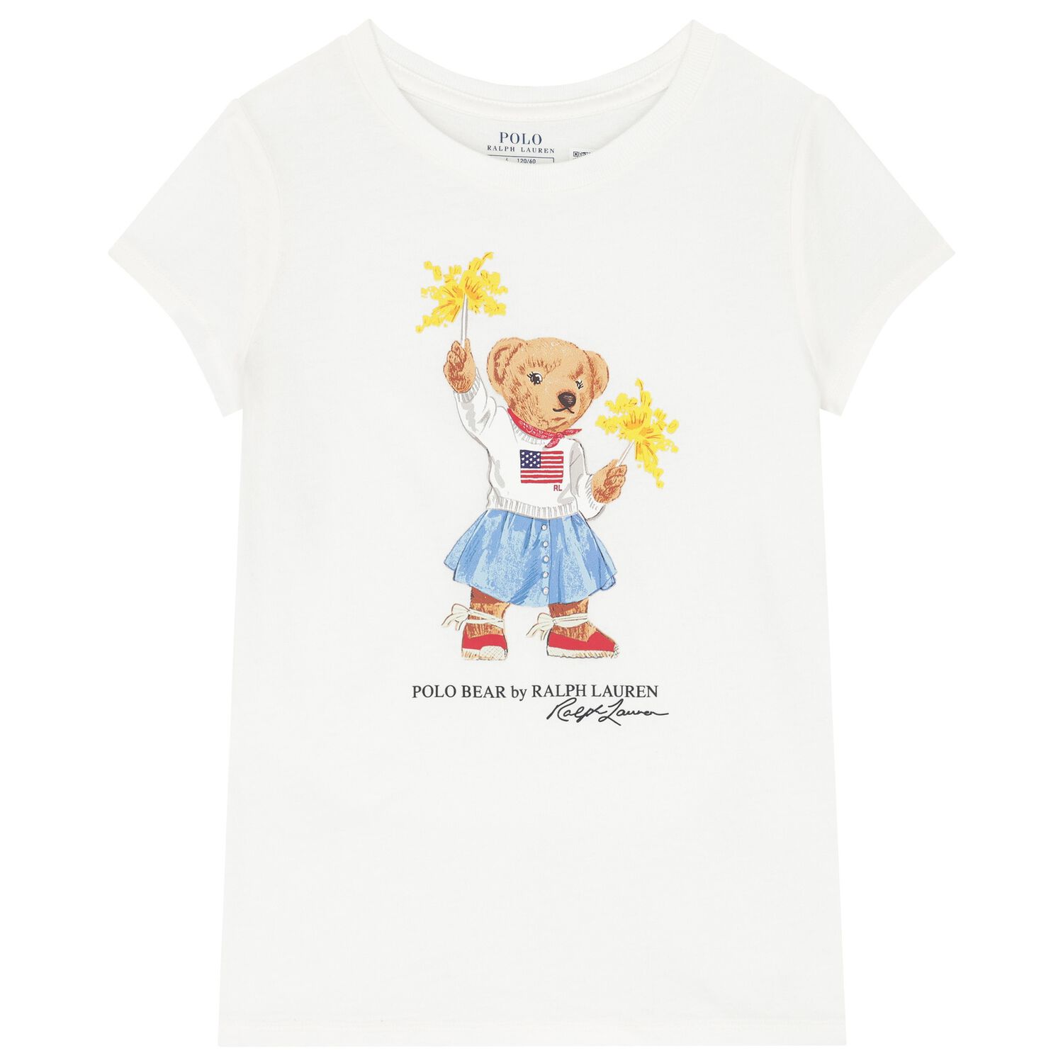 Girls White Polo Bear T-Shirt, 1, hi-res