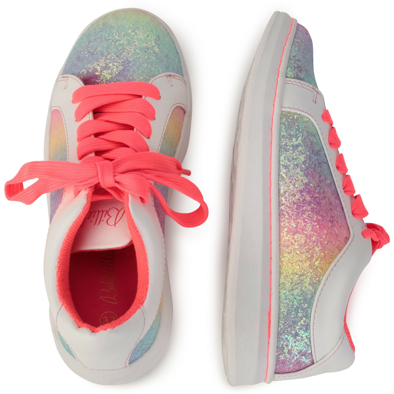 Girls Rainbow Glitter Trainers, 1, hi-res