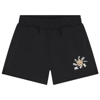 Girls Black Teddy Bear Logo Shorts