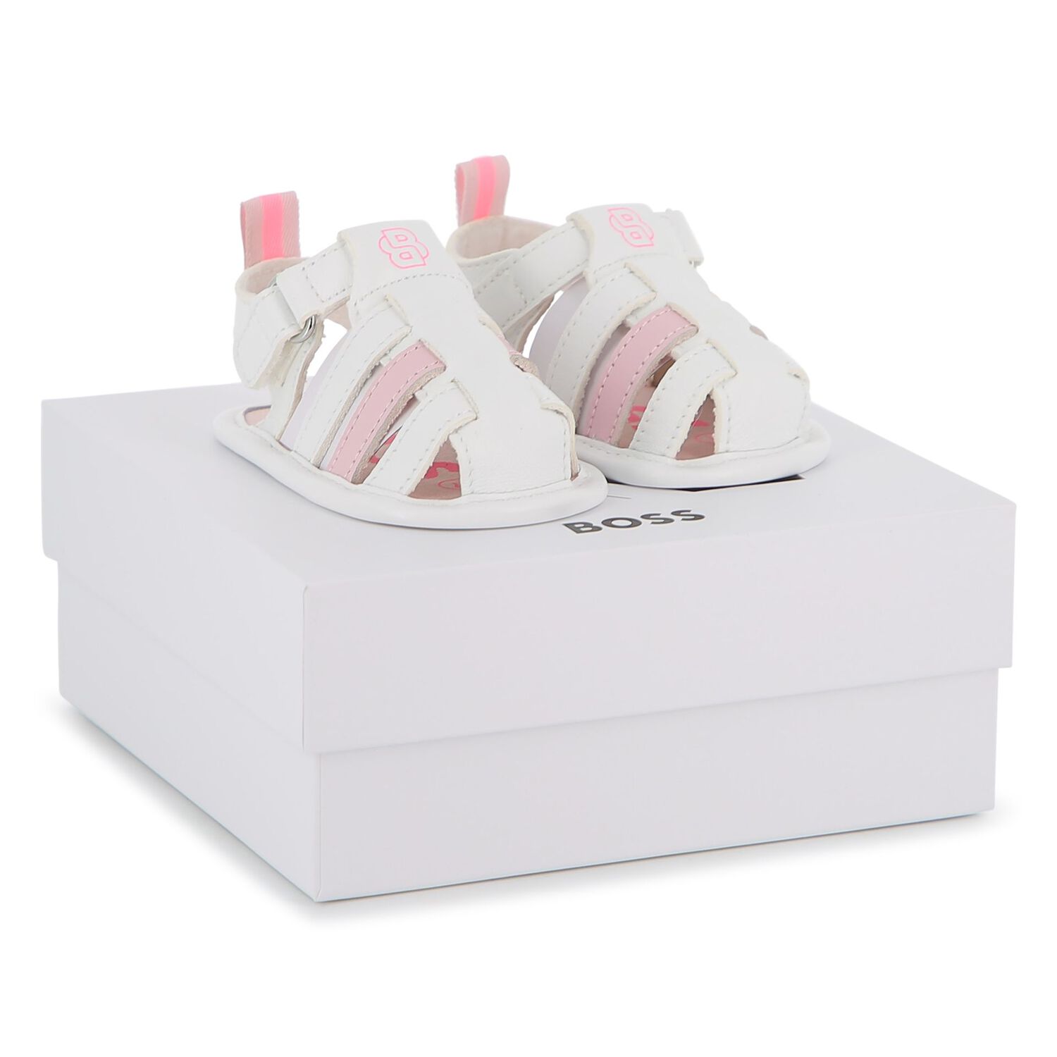 Baby Girls White Logo Sandals, 1, hi-res