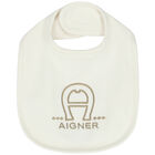 Ivory & Gold Pima Cotton Logo Bib, 1, hi-res