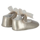 Baby Girls Gold Bow Pre Walker Shoes, 2, hi-res