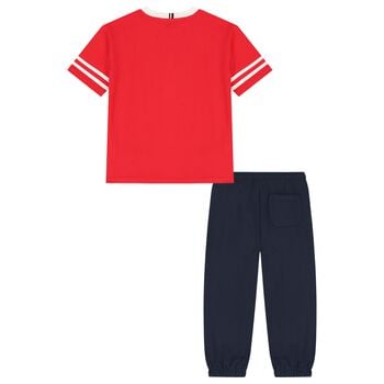 Boys Red & Navy Blue Logo Joggers Set