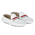 Boys White Leather Loafers, 1, hi-res