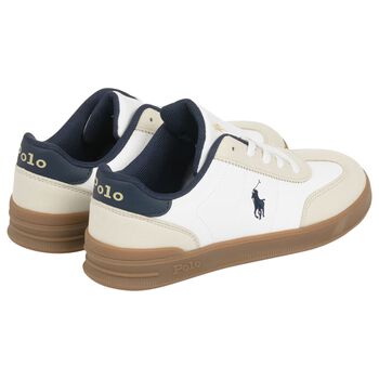 Boys White & Beige Logo Trainers