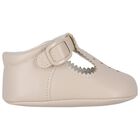 Beige Leather Pre Walker Shoes, 3, hi-res
