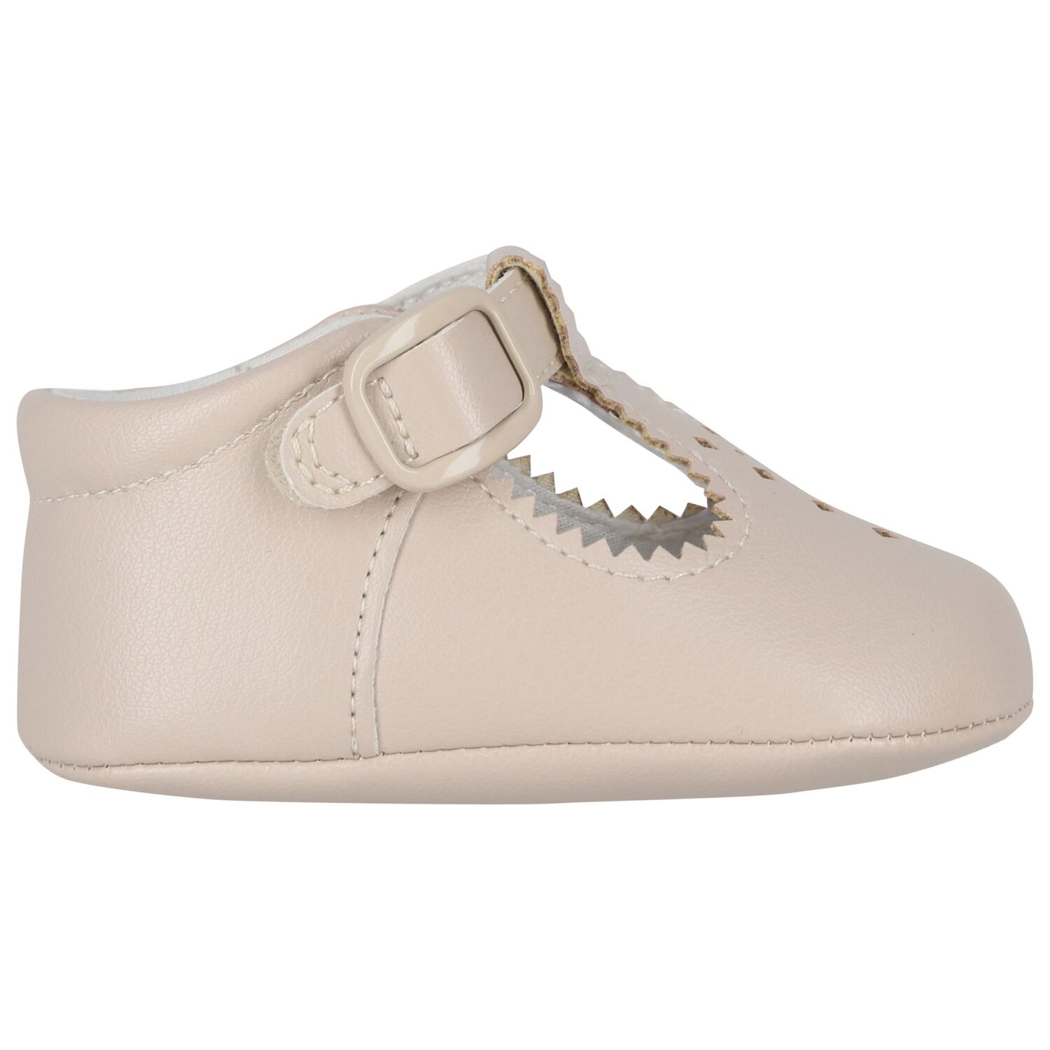 Beige Leather Pre Walker Shoes, 3, hi-res