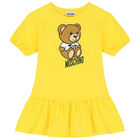 Girls Yellow Teddy Bear Logo Dress, 3, hi-res