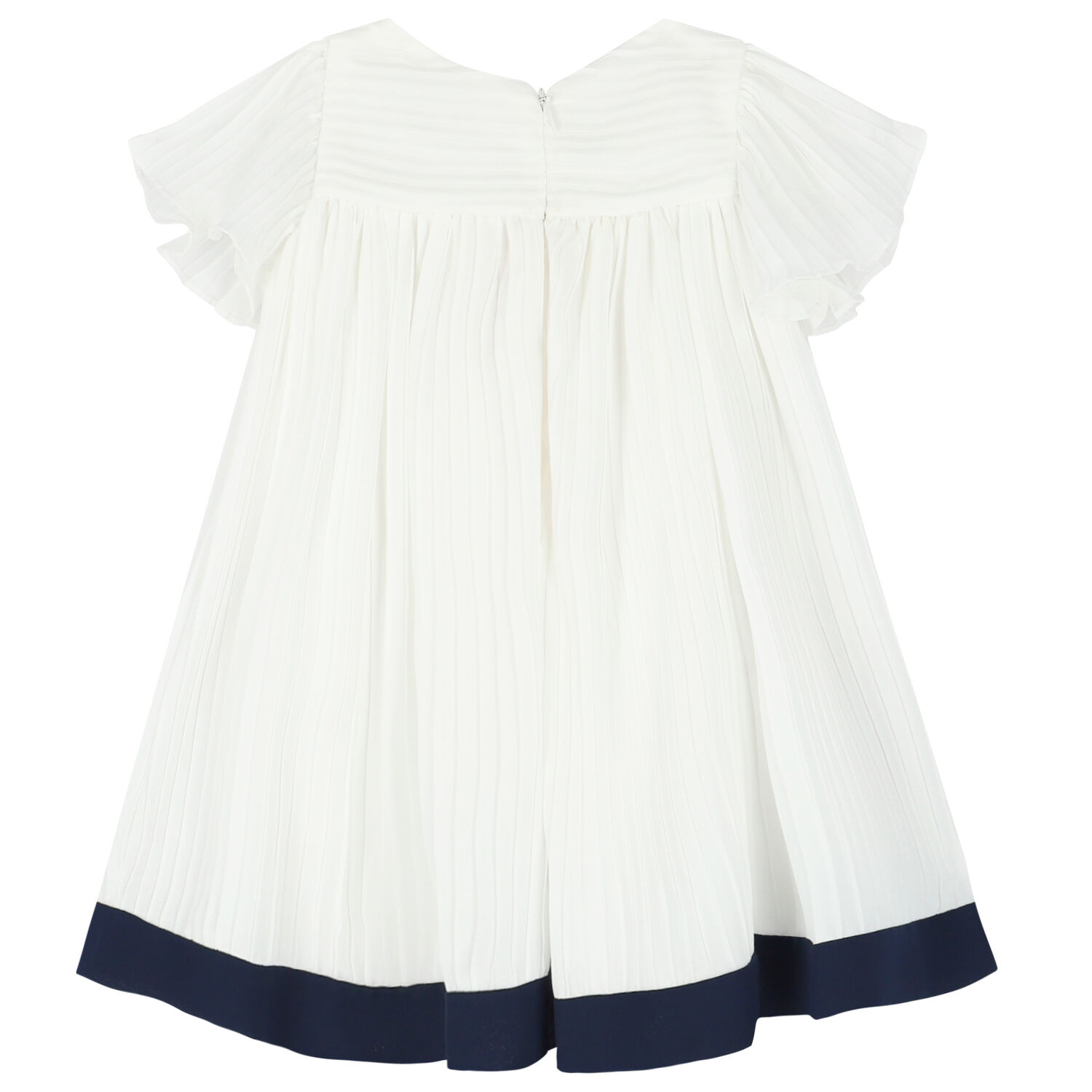 Younger Girls White Pleated Chiffon Dress, 1, hi-res