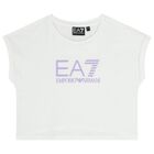 Girls White & Purple Logo Shorts Set, 2, hi-res