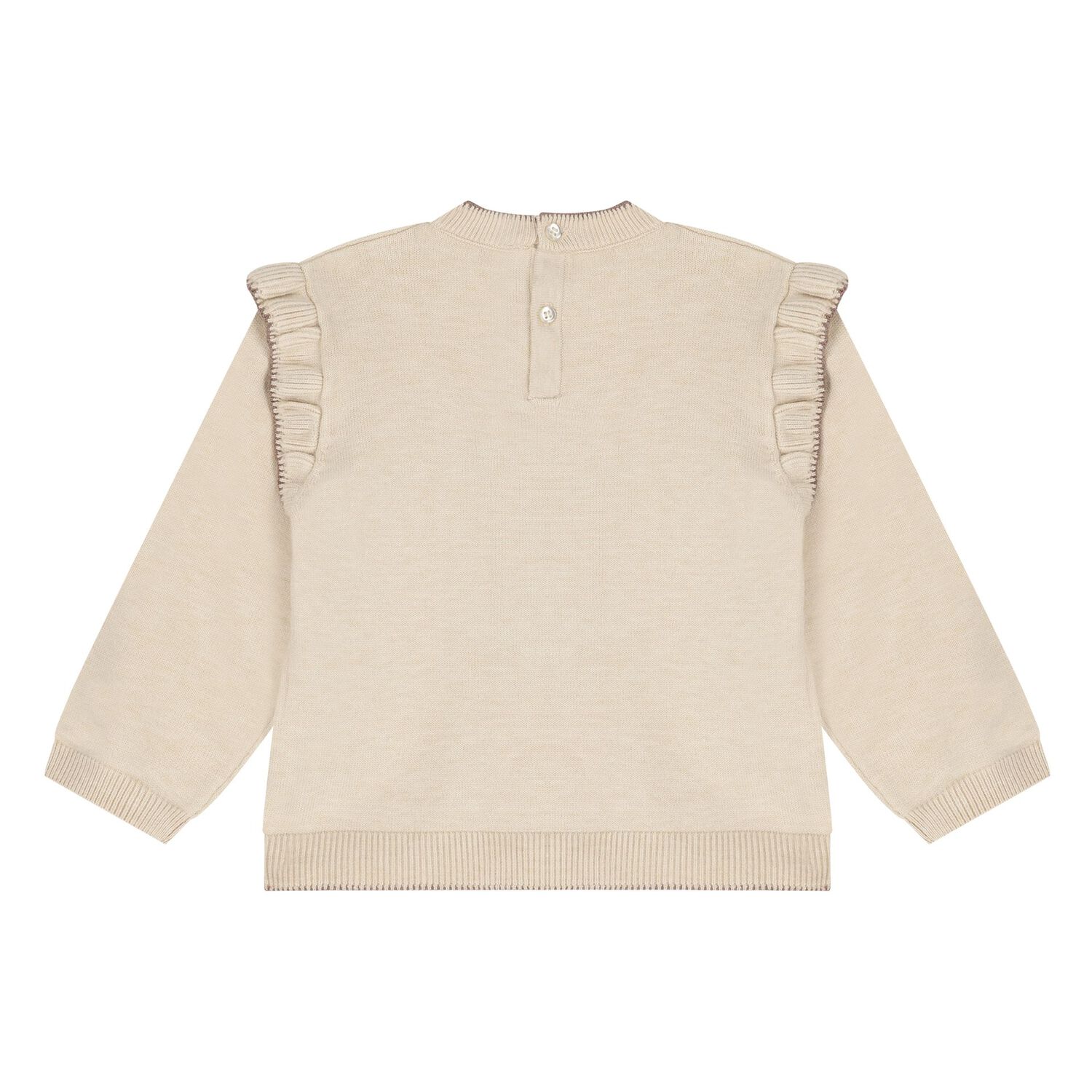 Younger Girls Beige Teddy Bear Knitted Tracksuit, 1, hi-res