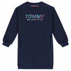 Girls Navy Holographic Logo Sweatshirt Dress, 1, hi-res
