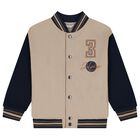Boys Beige & Navy Blue Basketball Bomber Jacket, 1, hi-res