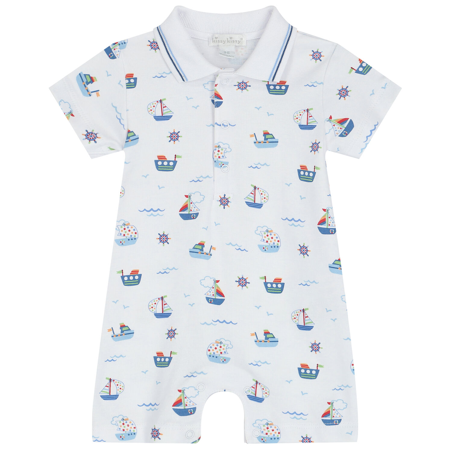 Baby Boys White Boats At Sea Polo Romper, 1, hi-res