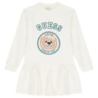 Girls Ivory Teddy Bear Logo Dress, 1, hi-res