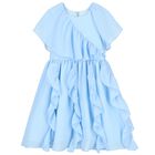 Girls Blue Chiffon Ruffle Dress, 1, hi-res