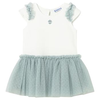 Younger Girls Ivory & Green Dress