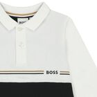 Younger Boys White & Black Logo Polo Shirt, 1, hi-res