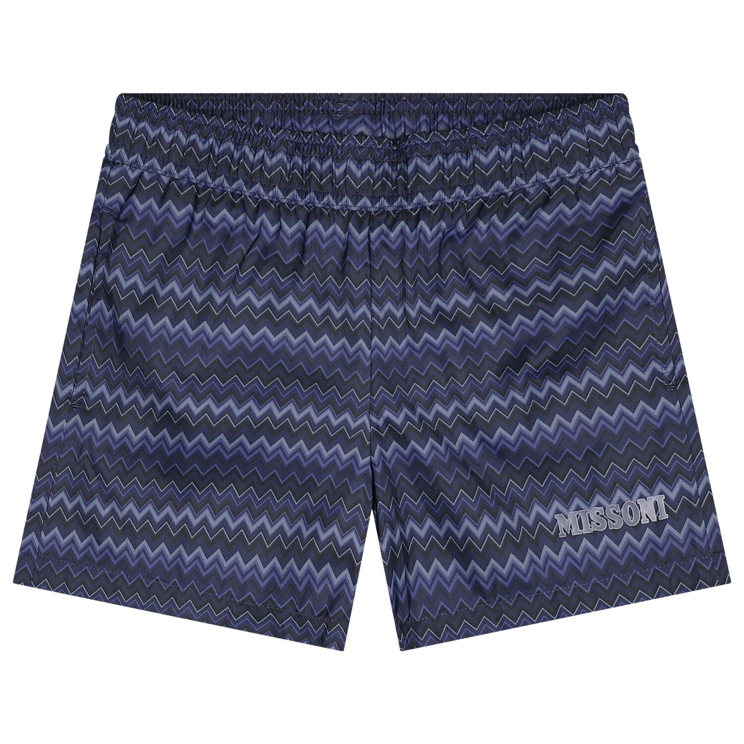 Boys Navy Blue Zig Zag Logo Swim Shorts, 1, hi-res