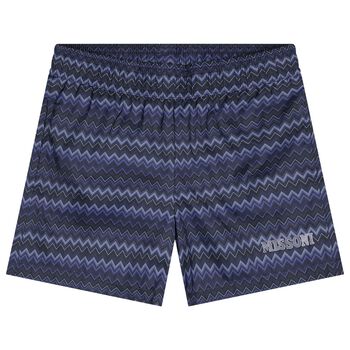 Boys Navy Blue Zig Zag Logo Swim Shorts