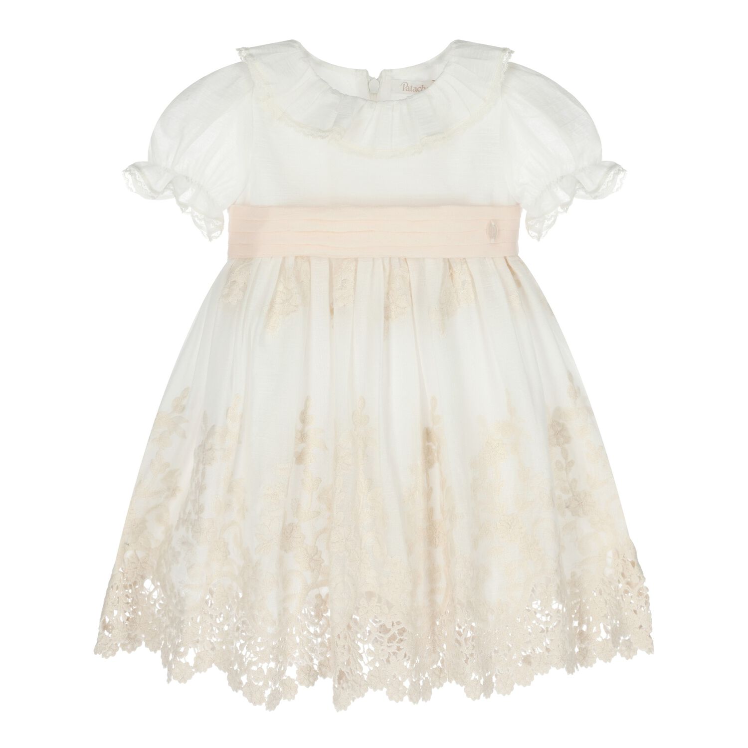 Baby Girls White Floral Embroidered Dress, 1, hi-res