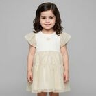 Younger Girls White & Gold Logo Dress, 1, hi-res
