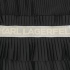 Girls Black Logo Pleated Satin Dress , 1, hi-res