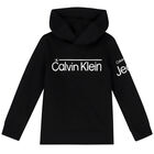 Boys Black Logo Hooded Top, 1, hi-res