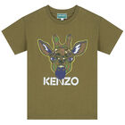 Boys Khaki Green Giraffe Logo T-Shirt, 1, hi-res