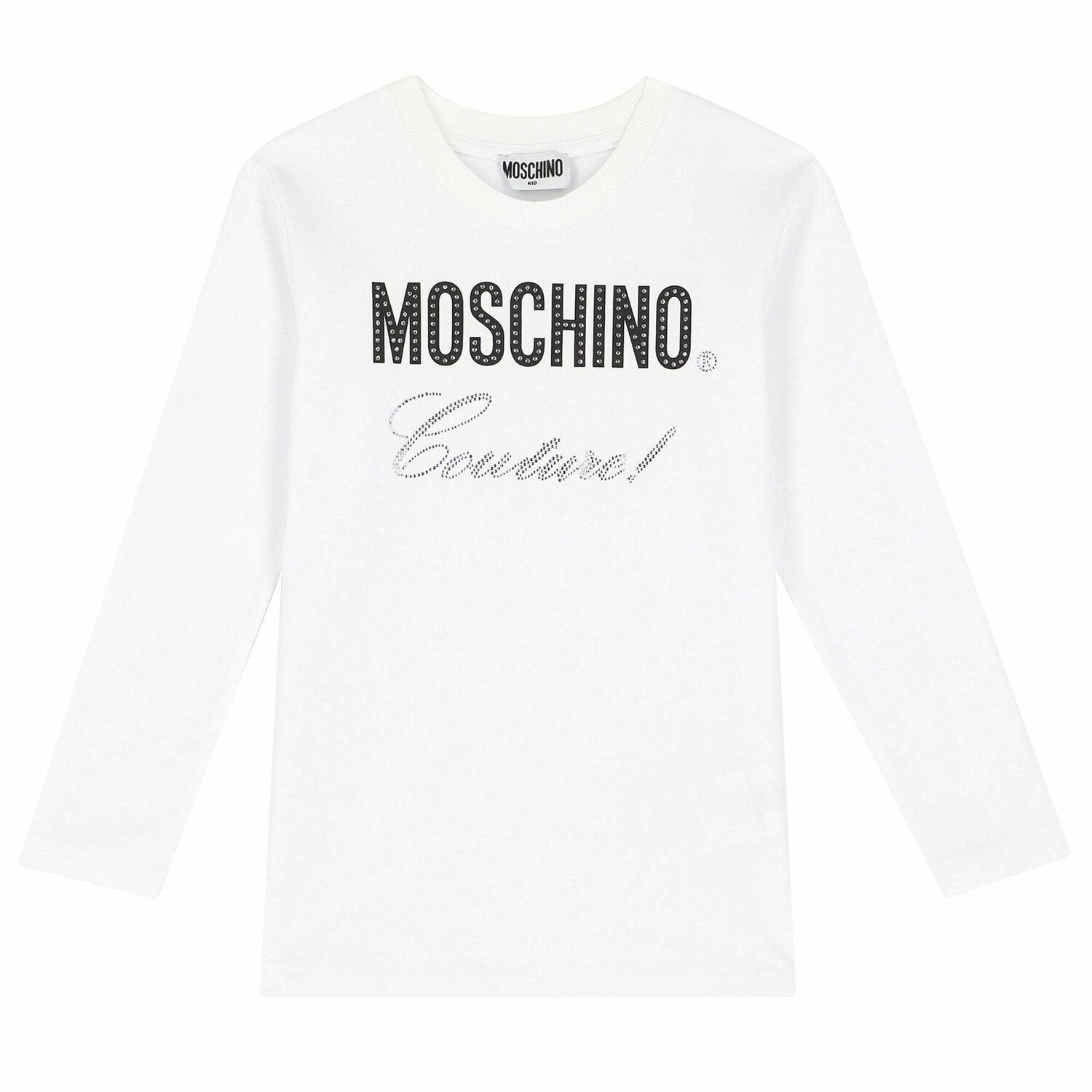 White Logo Embellished Long Sleeve Top, 1, hi-res