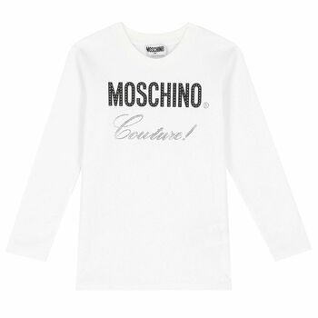White Logo Embellished Long Sleeve Top