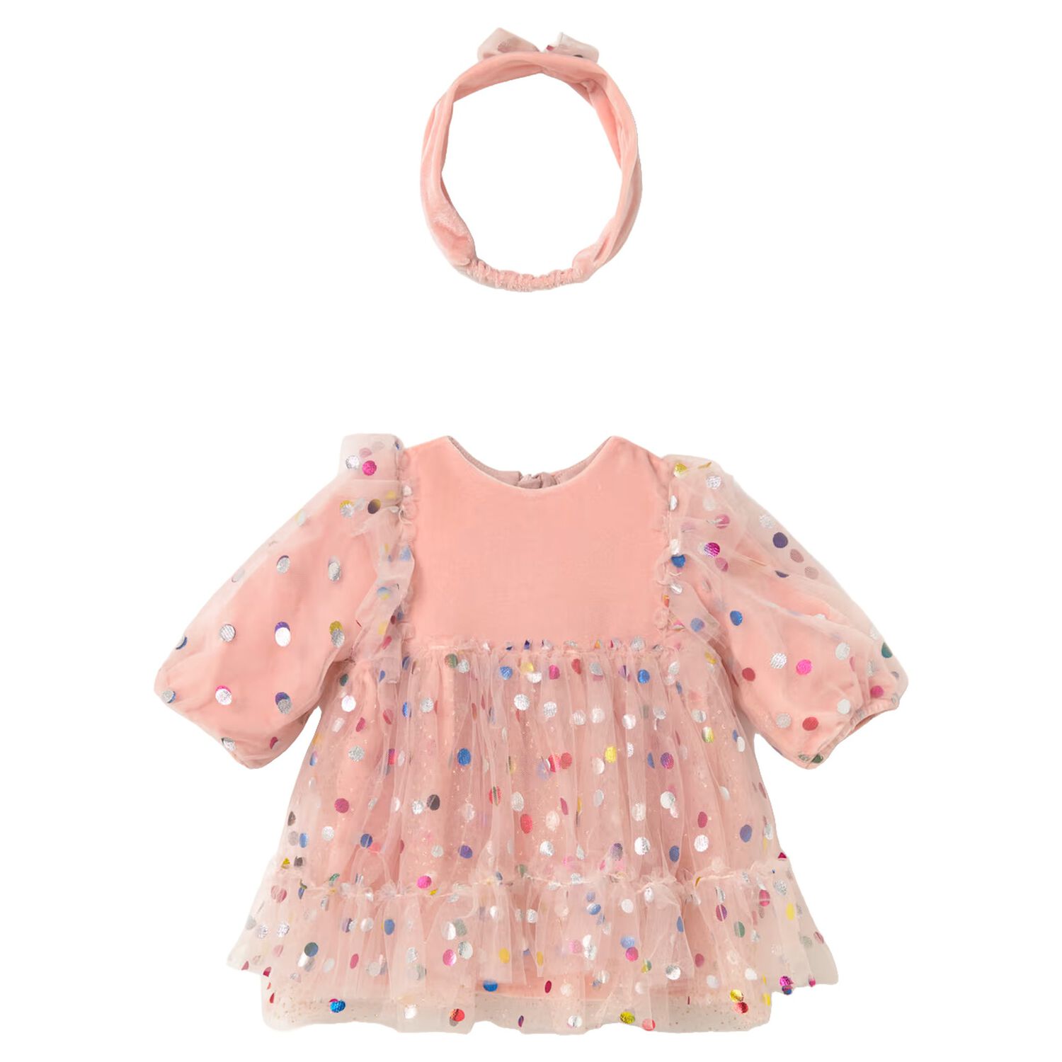 Baby Girls Pink Polka Dot Dress Set, 2, hi-res